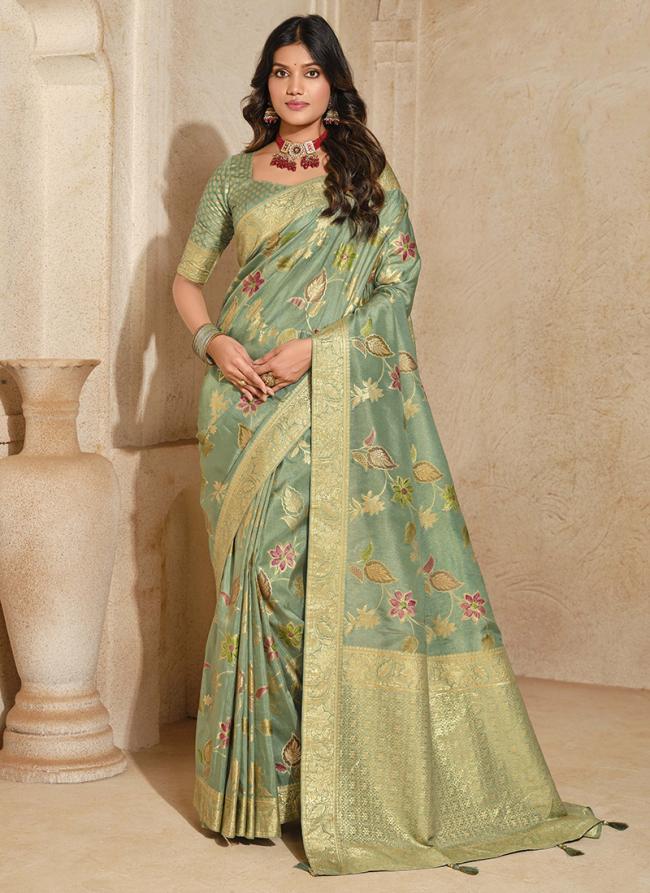 Silk Green Wedding Wear Weaving Saree